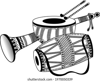 INDIAN WEDDING CLIP ART BLACK AND WHITE Dhol AND NAGADA