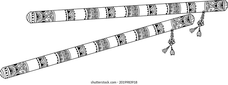 Indian wedding clip art of Dandiya sticks on a white background. Raas Garba or Dandiya Raas is the traditional folk dance from the state of Gujarat and Rajasthan in India. Black and white clip art. svg
