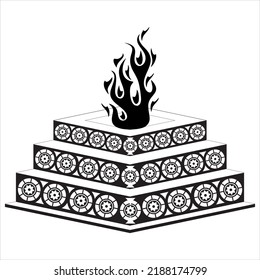 INDIAN WEDDING CLIP ART OF DECORATIVE HAVAN (HAWAN )DESIGN. ornamental HAWAN DESIGN WITH FLORAL PATTERN BLACK AND WHITE. INDIAN WEDDING SYMBOL OF HAWAN OR YAGHYA LINE DRAWING ILLUSTRATION