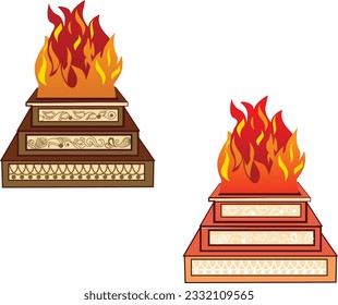 Indian wedding clip art of decorative havan design with kalash.Attractive design of a havan kund with the kalash, pooja thali tray, havan spoon with some floral decorative simple and unique design.