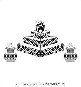 INDIAN WEDDING CLIP ART OF DECORATIVE HAVAN (HAWAN )DESIGN WITH KALASH. ornamental HAWAN DESIGN WITH FLORAL PATTERN BLACK AND WHITE