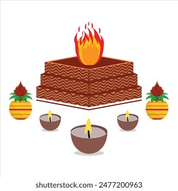 INDIAN WEDDING CLIP ART OF DECORATIVE HAVAN (HAWAN )DESIGN WITH KALASH AND DIYA