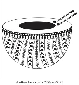 Indian wedding clip art of Dholak. Artistic Hand drawn traditional drum outline designer sketch. Vector black ink drawing dholak or gendang isolated on white background