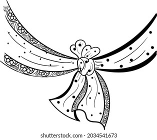 INDIAN WEDDING CLIP ART OF GROOM AND BRIDE KNOT VECTOR ILLUSTRATION BLACK AND WHITE DESIGN CLIP ART. Indian wedding symbol of saat phere and gathbandhan black and white clip art illustration.
