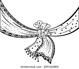 Indian wedding clip art, groom and bride's wedding knot black and white line drawing illustration. Indian wedding symbol of wedding knots. 