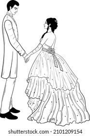 Indian wedding clip art of man and woman getting married. INDIAN BRIDE AND GROOM VECTOR LINE ART DRAWING CLIP ART. Indian wedding symbol bride groom vector illustration line art.