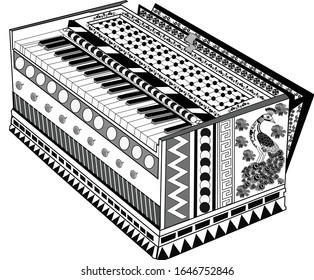 Indian wedding clip art of Indian music instrument Harmonium or Harmonica. Artistic Harmonium beautiful vector Music Instruments Line drawing clip art Vector with creative pattern and design line art
