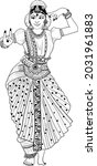 Indian wedding clip art of a woman dancing of Indian traditional dance kathak black and white clip art illustration line drawing. Indian wedding symbol of dancing bride black and white.
