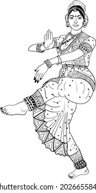 Indian Wedding Clip Art Of A Woman Dancing Of Indian Traditional Dance Kathak Black And White Clip Art Illustration Line Drawing. Indian Wedding Symbol Of Dancing Bride Black And White.