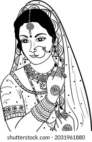 Indian wedding clip art of women or bride doing makeup black and white symbol. Indian wedding symbol of female black and white illustration. Indian religious symbol. Hinduism wedding clip art symbol.