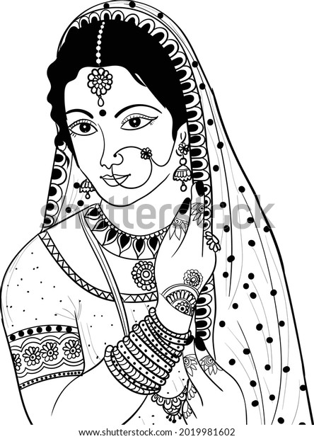 Indian Wedding Clip Art Women Bride Stock Vector (Royalty Free) 2019981602