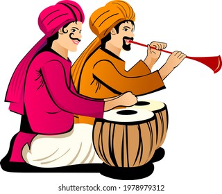 Indian Wedding Clipart Two Men Playing Indian Music Instrument Tabla And Shehnai. Wedding Symbol Men Playing Music Instruments In Wedding. Invitation Card Clipart. Wedding Clipart.