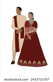 Indian wedding couple bride and groom illustration for wedding invitation cards, save the date, wedding e-invite cards