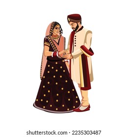 Indian wedding couple character bride and groom