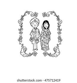 Indian wedding couple doodle illustration