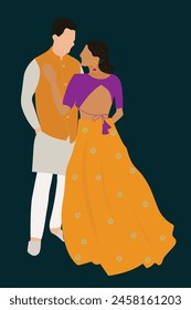 Indian wedding Couple Haldi ceremony vector portrait for Haldi invite, wedding e-invite, save the date