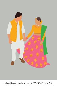  Retrato de Vector de la ceremonia de Haldi de la pareja de boda india para la invitación de Haldi