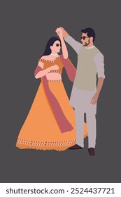 Indian wedding Couple Haldi ceremony vector portrait for Haldi invite vector illustration