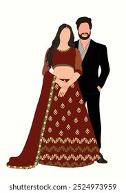 Indian wedding couple illustration for save the date, wedding e-invite cards