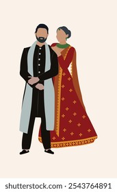 Indian wedding couple illustration for save the date, wedding invitation and e-invite cards