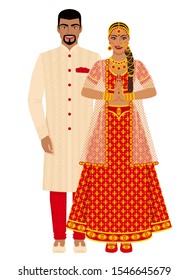 Indian wedding couple in traditional costumes