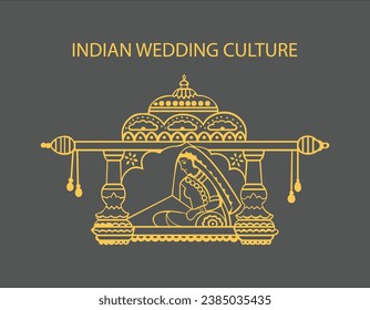 Indian wedding culture palki (wedding) decoration design illustration.