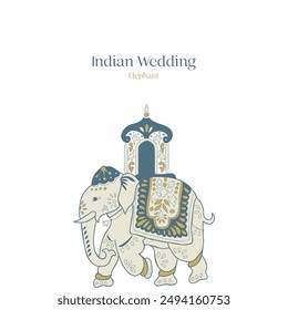 Indian Wedding Elephant Vector for Card and Invitation.