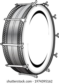 Indian wedding and festival dhol dholak artistic symbol with fine designed black and white screen printing clip art line drawing.