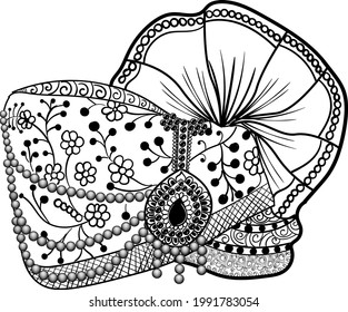 INDIAN WEDDING GROOM SAFA VECTOR ILLUSTRATION BLACK AND WHITE CLIP ART DRAWING