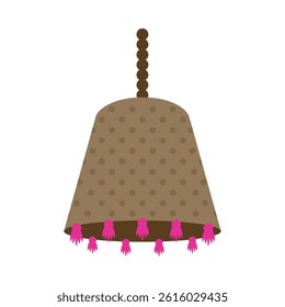 Indian Wedding Haldi Brown Bell Umbrella Festival Ceremony Ornament Decor Vector Floral Pink Tassel Traditional Celebration