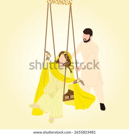 Indian wedding. Indian haldi night. Haldi, Dholki, Mehndi night invitation card. Editable vector illustration for traditional rajasthani indian haldi , mehendi wedding setup, sangeet night decoration