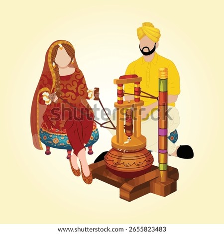 Indian wedding. Indian haldi night. Haldi, Dholki, Mehndi night invitation card. Editable vector illustration for traditional rajasthani indian haldi , mehendi wedding setup, sangeet night decoration