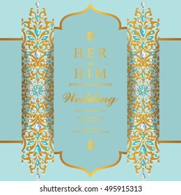 Indian wedding invitation or card with abstract background. Islam, Arabic.