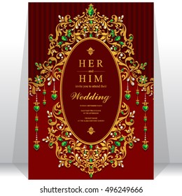 Indian wedding invitation or card with abstract background. Islam, Arabic.