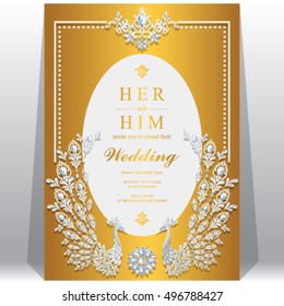Indian wedding invitation or card with abstract background. Islam, Arabic.