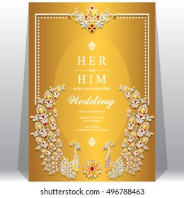 Indian wedding invitation or card with abstract background. Islam, Arabic.