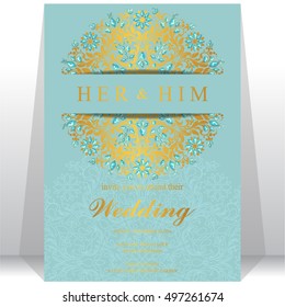 Indian wedding invitation or card with abstract background. Islam, Arabic.