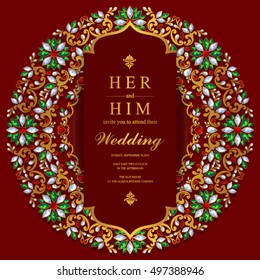 Indian wedding invitation or card with abstract background. Islam, Arabic.