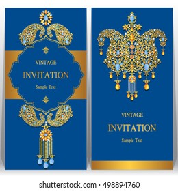 Indian wedding invitation or card with abstract background. Islam, Arabic.