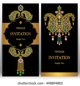 Indian wedding invitation or card with abstract background. Islam, Arabic.