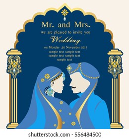 Indian wedding invitation card with abstract background.

