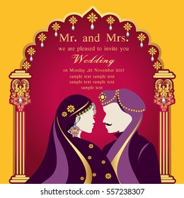 Indian wedding invitation card with abstract background.
