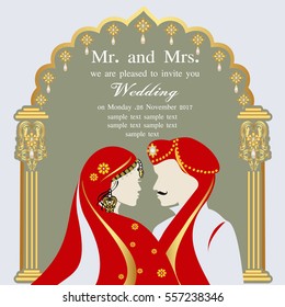 Indian wedding invitation card with abstract background.
