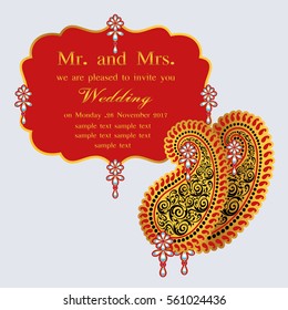 Indian wedding invitation card with abstract background.

