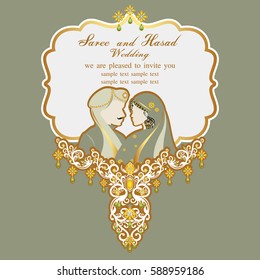 Indian wedding invitation card with abstract background.
