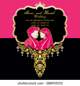 Indian wedding invitation card with abstract background.
