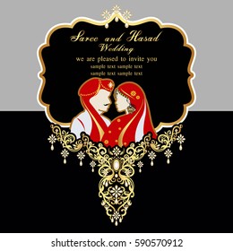 Indian wedding invitation card with abstract background.
