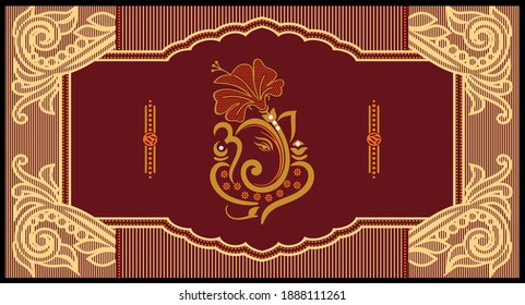 Indian Wedding Invitation Card Design With Lord Ganesh. Vector Illustration.