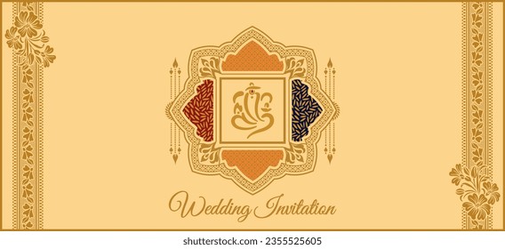 Indian wedding invitation card design. Exclusive vintage decorative vector illustration.