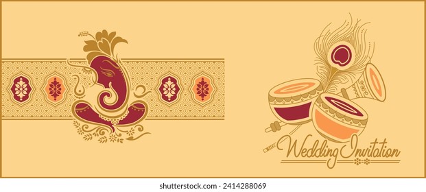 Indian wedding invitation card design. Exclusive vintage decorative vector illustration.